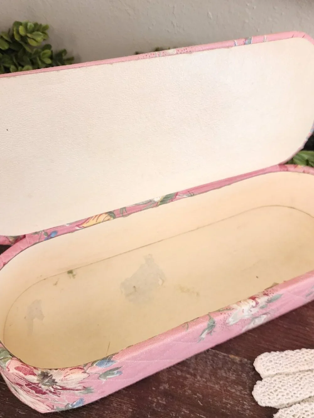 Vintage 1940's Pink Floral Covered Padded & Quilted Glove Dresser Box